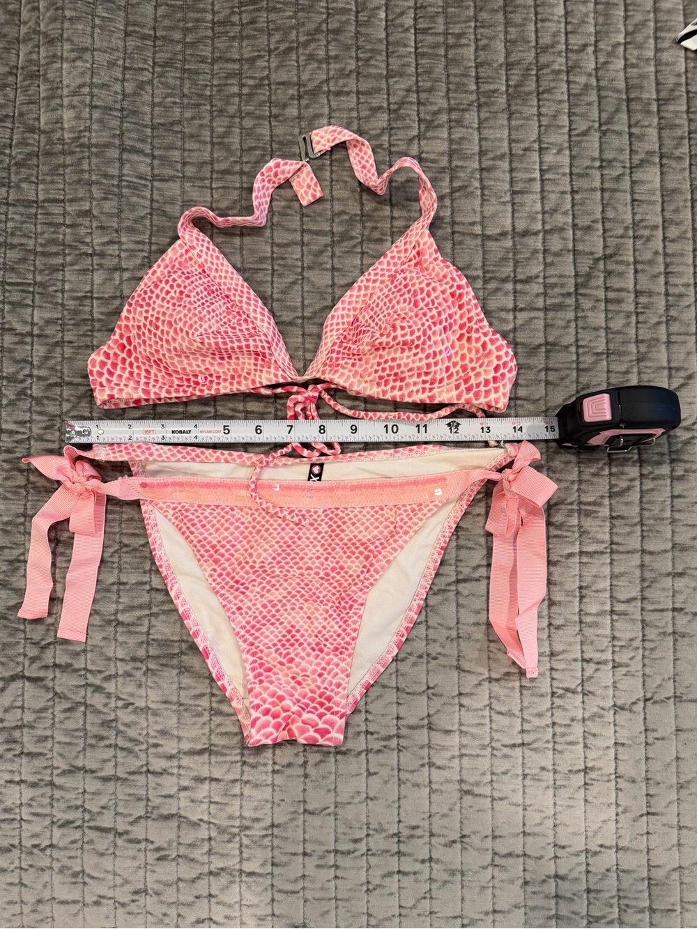 Pink Ribbon with Pink Heart Accent Snake Print 2 piece Swimsuit